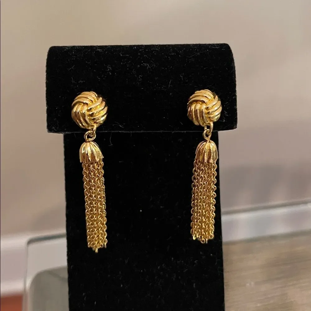 Vintage Gold-tone Tassel Earrings - Chain Tassel Earrings